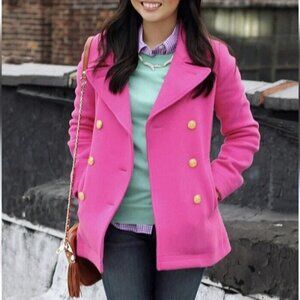 J CREW 4 Pink Magestic Peacoat Double Breasted Wool Stadium Cloth Nello Gori